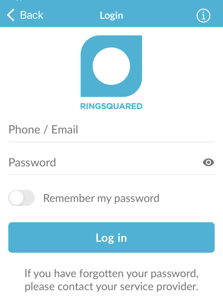 RingSquared for iPhone - Log In