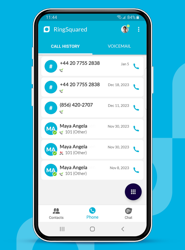 RingSquared Mobile App: Main Phone Tab